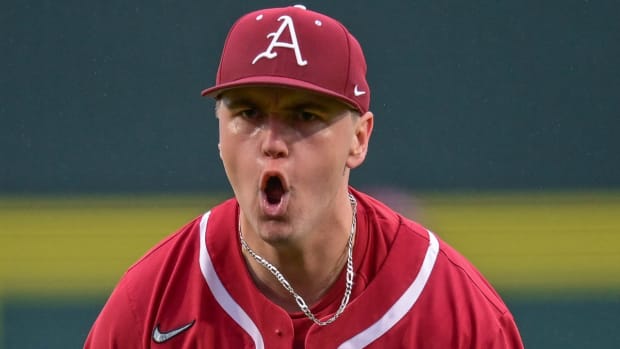 Arkansas Razorbacks Will McEntire celebrates complete game against Louisiana Tech